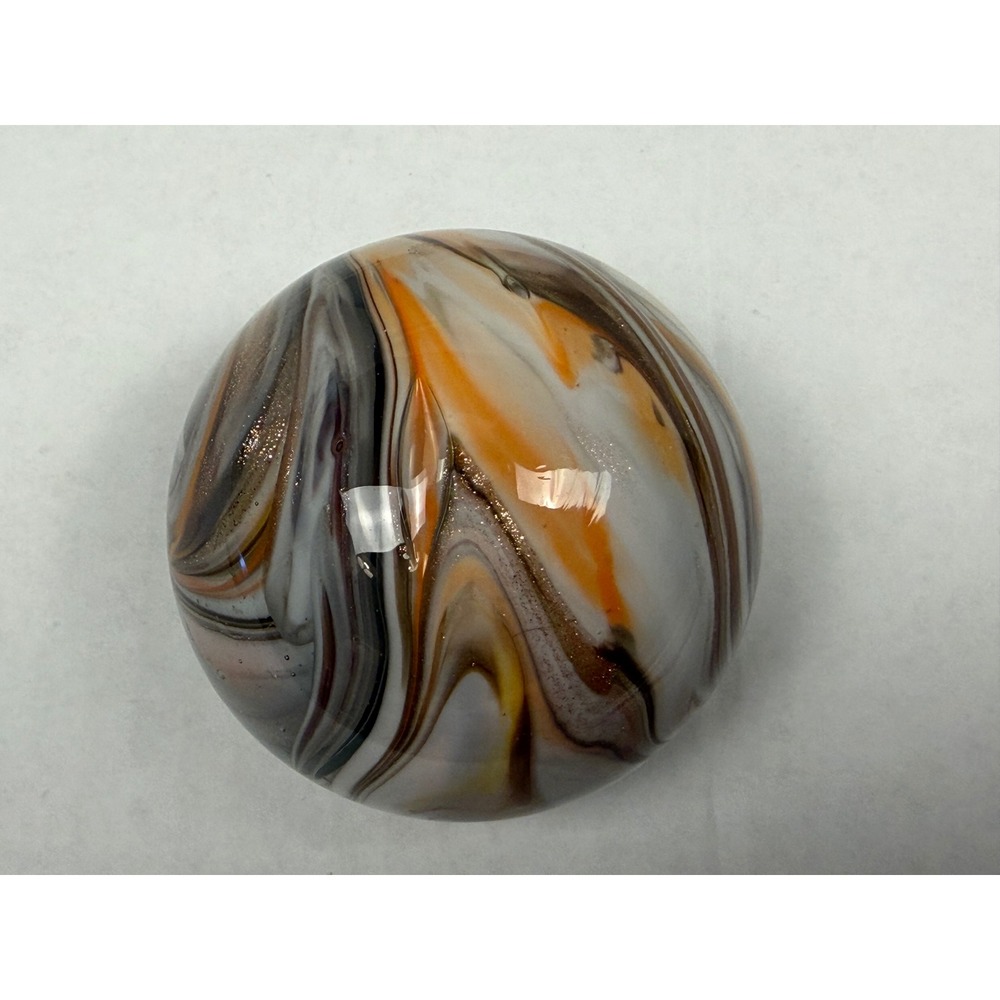 Unbranded Paperweight Art Glass 3" Orange White Brown Gold Aventurine Swirl Orb